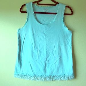 Lace Trimmed Light Blue Tank Top